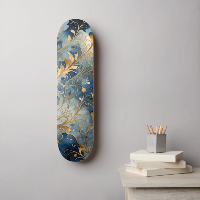 Skate Ouro azul abstrato (Arte de parede)
