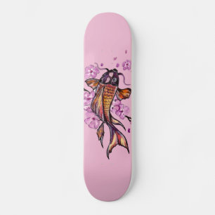 Skate Ouro Koi Carp e Flores Rosa