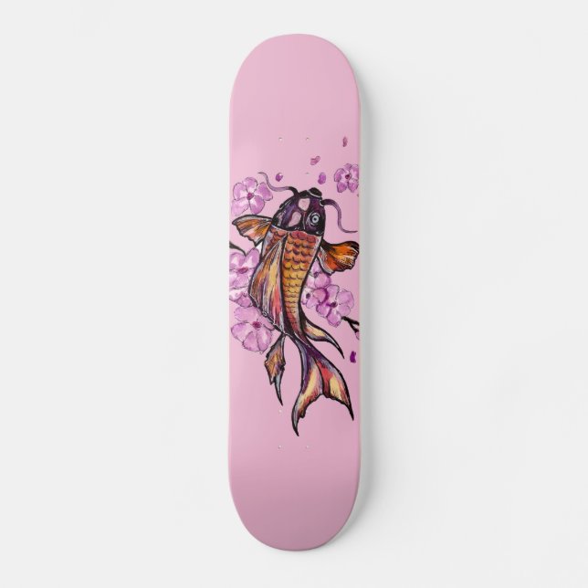 Skate Ouro Koi Carp e Flores Rosa (Frente)