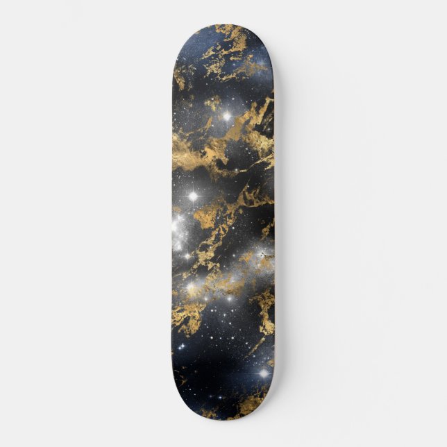 Skate Ouro Marble Dark Starry Night Space Galaxy (Frente)