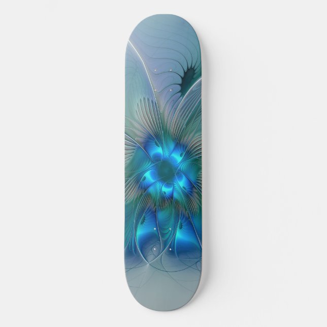 Skate Ovações de Pé, Fractal Azul Turquesa Abstrato (Frente)
