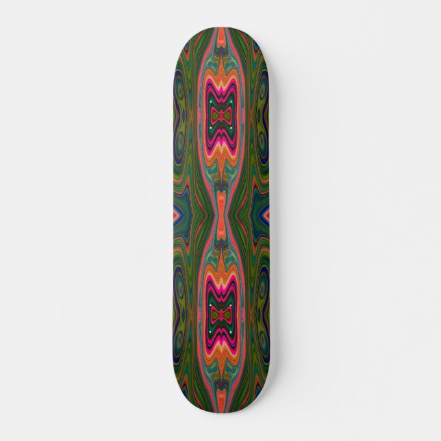 Skate Padrão Abstrato azul, verde e laranja retrô (Frente)