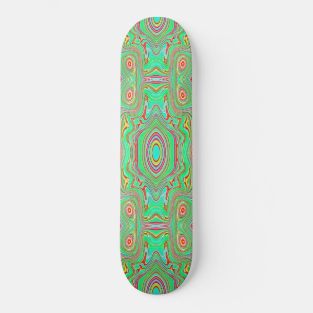 Skate Padrão Abstrato Laranja e Verde Lima Retrô (Frente)