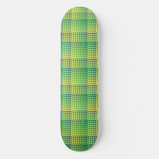 Skate Padrão Abstrato Xadrez Verde Azul (Frente)