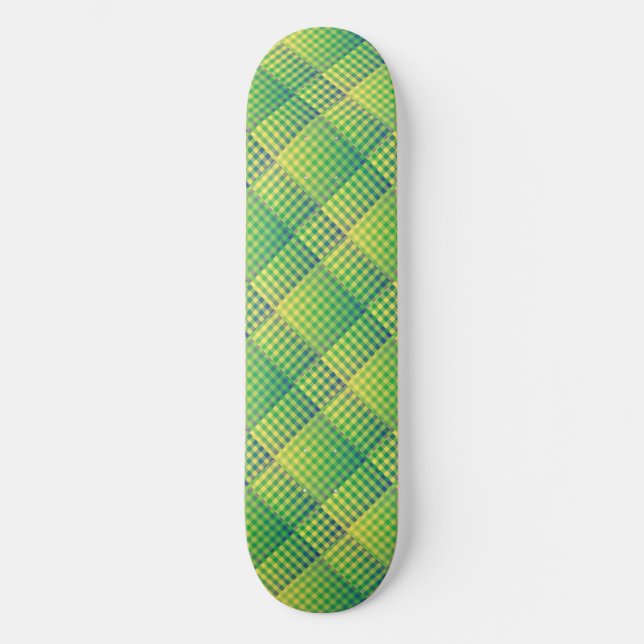 Skate Padrão Abstrato Xadrez Verde Azul (Frente)