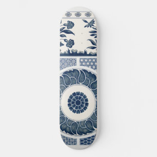 Skate Padrão Antigo de Porcelana Azul e Branco Chinesa