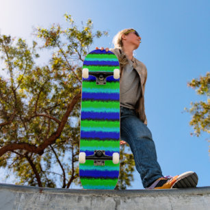 Skate Padrão arco-íris 3D abstrato azul verde