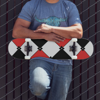 Skate Padrão Argila de Rua Xadrez Ousado Vermelho Preto