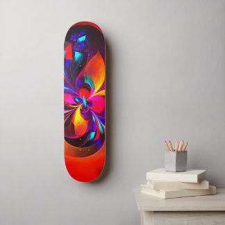 Skate Padrão Azul Vermelho Abstrato Floral Moderno #07