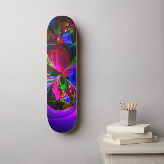Skate Padrão Azul Vermelho Abstrato Floral Moderno #12