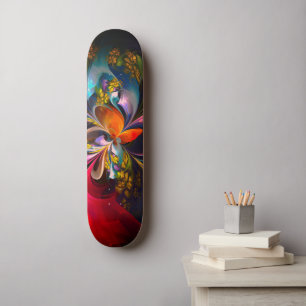 Skate Padrão Azul Vermelho Abstrato Floral Moderno #13