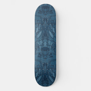 Skate Padrão Botânico Chic Azul Art Nouveau Íris