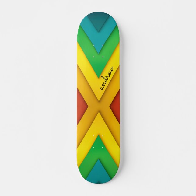 Skate Padrão Colorido de Chevron Abstrato (Frente)