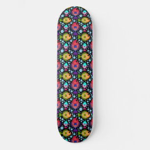Skate Padrão Colorido de Peixes Tropicais em Preto