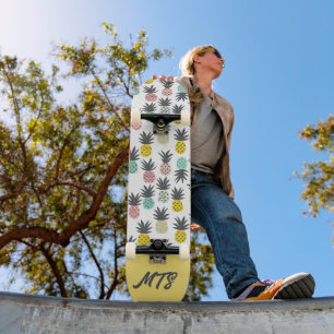 Skate Padrão de Abacaxi Monograma Amarelo Dourado Vintag