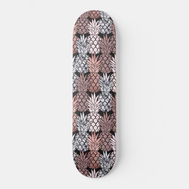 Skate Padrão de Ananás Rosa Cor-de-Orelha Dourada modern (Frente)