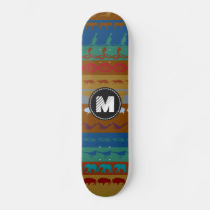 Skate Padrão de Animais Coloridos Retro Monograma #6