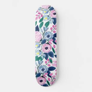 Skate Padrão de Aquarela das Flores de Marinho Rosa Suav