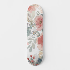 Skate Padrão de Aquarela Floral Jardim de Coral Rosado