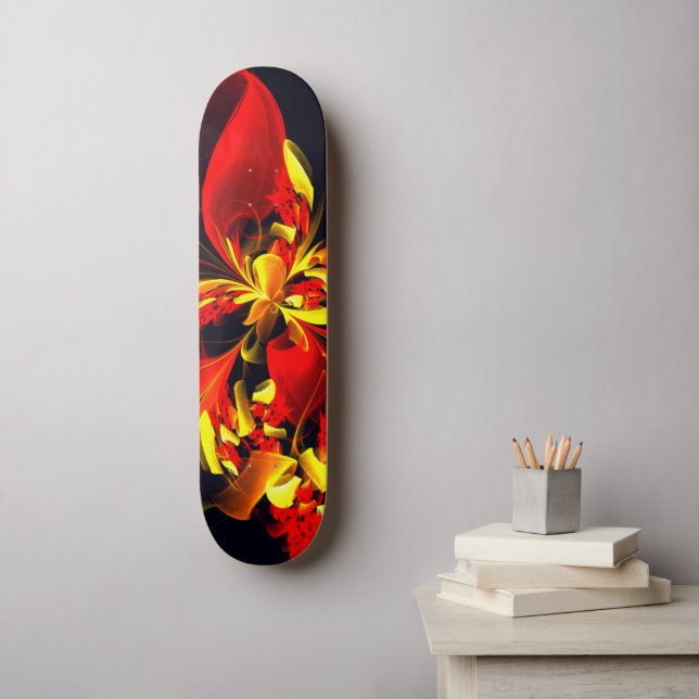 Skate Padrão de Arte Abstrata Floral Amarelo Vermelho Mo (Arte de parede)