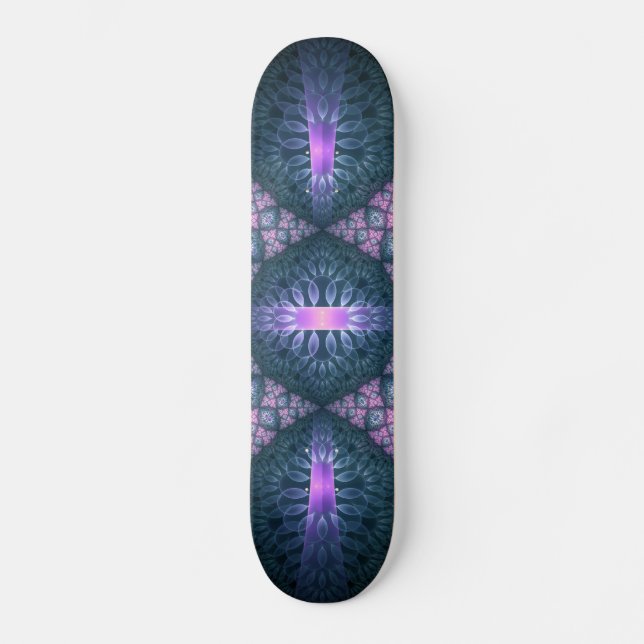 Skate Padrão de arte fractal 3D turquesa rosa roxo (Frente)