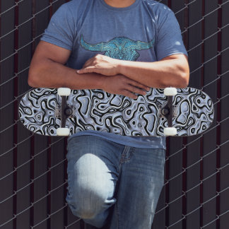 Skate Padrão de Arte Líquida 3D Preto de Cinza Azul Viol
