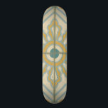 Skate Padrão de Azulejo Decorativo do Velho Mundo<br><div class="desc">Uma criação Chariklia Zarris,  esta velha impressão do mundo oferece um padrão decorativo de azulejo com azul e ouro sobre fundo bege. Faria um presente de excelente para fãs de flores e impressões pastel!</div>