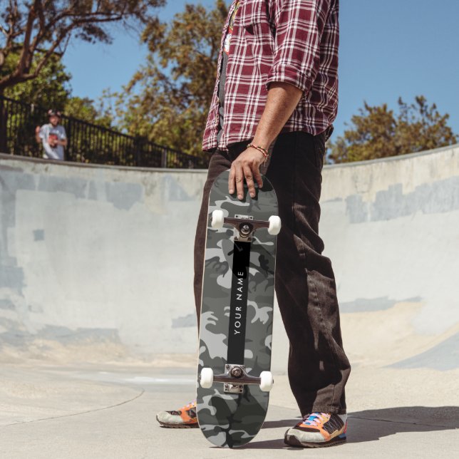 Skate Padrão de Camuflagem Cinza, Seu nome, Personalize (Ao ar livre 2)