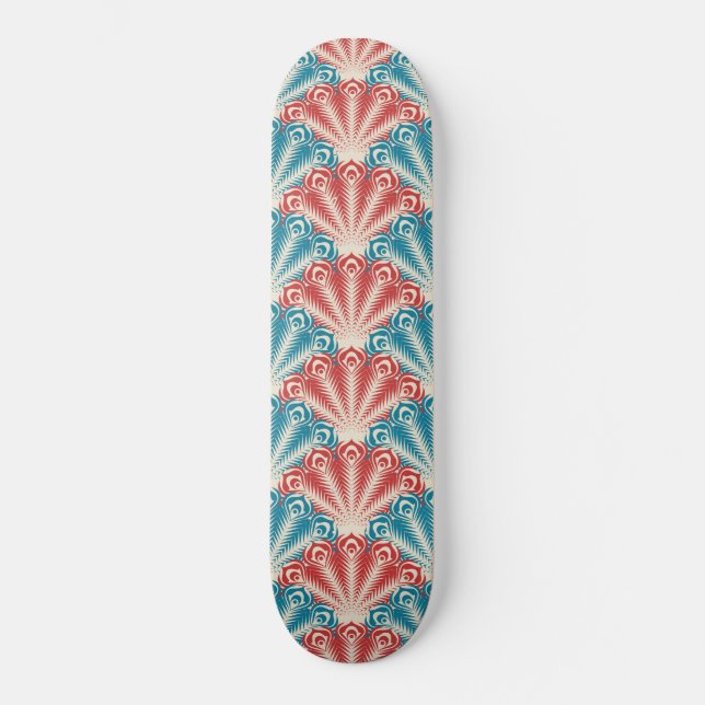 Skate Padrão de Cauda de Pavão Vermelho e Azul (Frente)