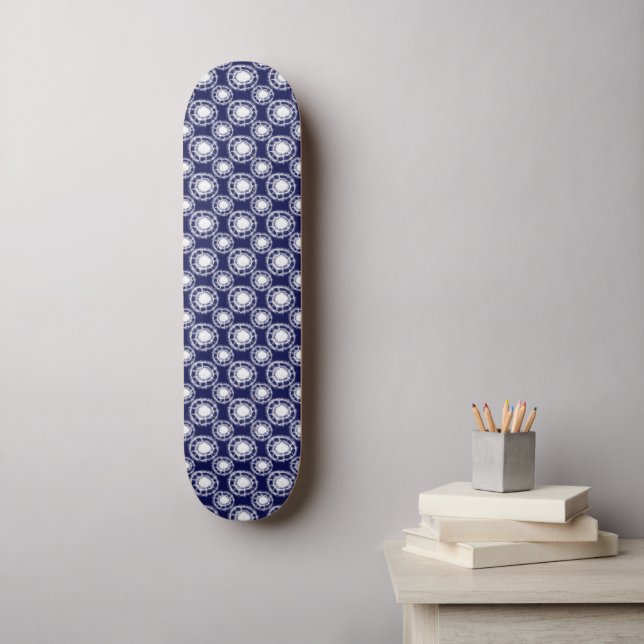Skate Padrão de Círculos Shibori Azul e Branco (Arte de parede)