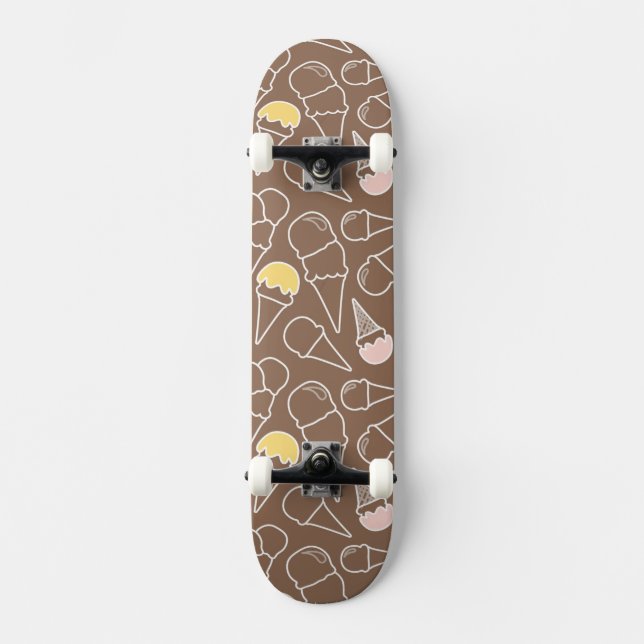 Skate Padrão de Cone de Sorvete em Marrom (Frente)