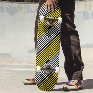 Skate Padrão de Design de Fret Key Grego Branco Amarelo
