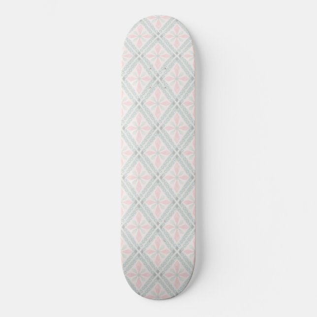 Skate Padrão de diamante pastel verde e rosa (Frente)