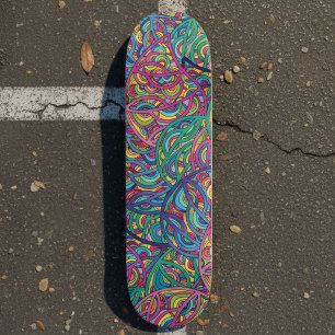 Skate Padrão de Doodle de Redemoinho Neon Psicodélico Re