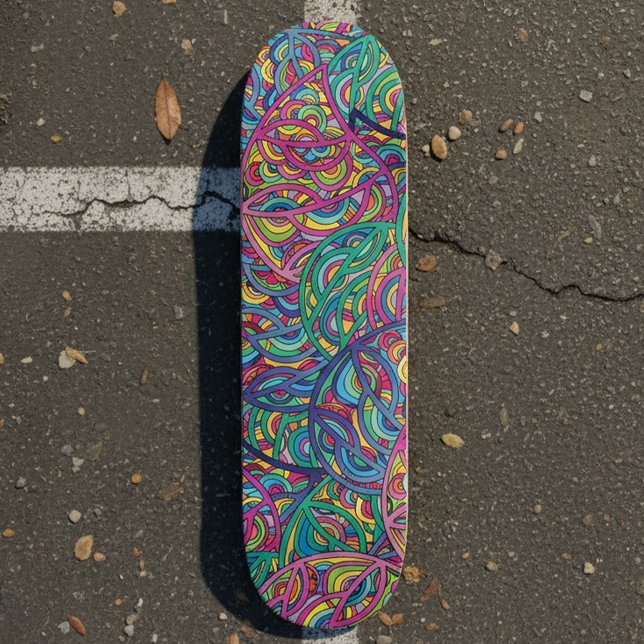 Skate Padrão de Doodle de Redemoinho Neon Psicodélico Re (Criador carregado)