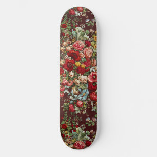 Skate Padrão de Fita Floral Rosa Vitoriana Borgonha Escu