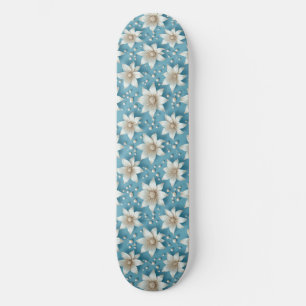 Skate Padrão de Flor Branca Elegante Com Pérolas