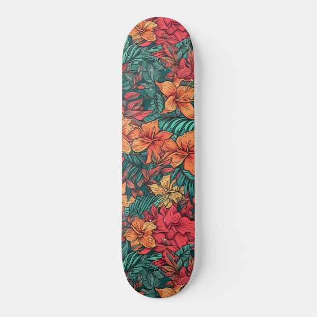 Skate Padrão de Flor Havaiano Vibrante (Frente)