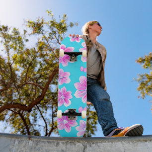 Skate Padrão de Flor Simples Azul e Rosa