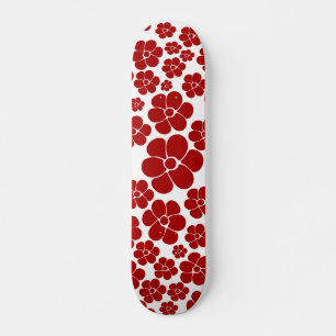 Skate Padrão de Flores em Vermelho e Branco