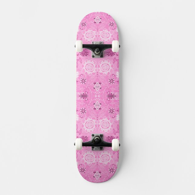 Skate Padrão de flores modernas, cor-de-rosa, bonito (Frente)