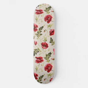 Skate Padrão de flores papoulas vermelhas brilhantes vin