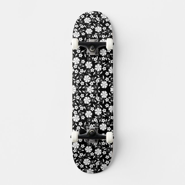 Skate Padrão de flores preto e branco fofo para iPhone L (Frente)