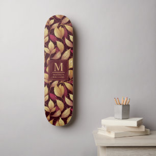 Skate Padrão de Folhas de Outono com Brilho Dourado e Ma