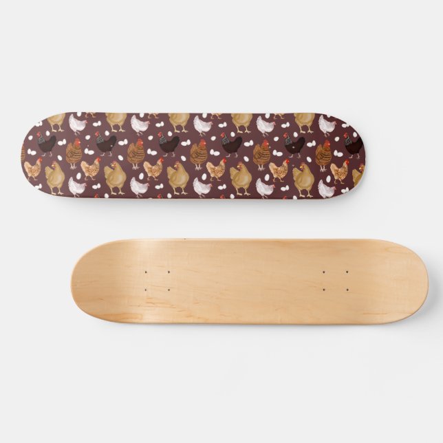 Skate Padrão de Frango Marrom e Ovos (Horz)