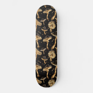 Skate Padrão de fungos de cogumelo preto e dourado