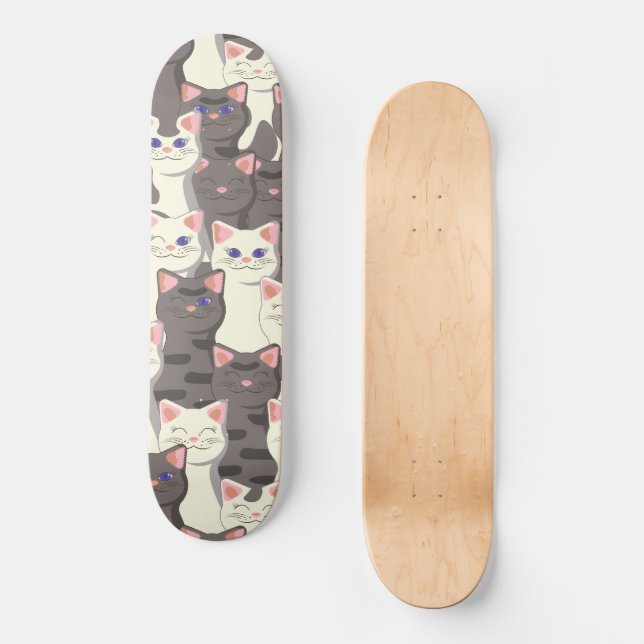 Skate Padrão de gatos brancos e cinzas (Frente)
