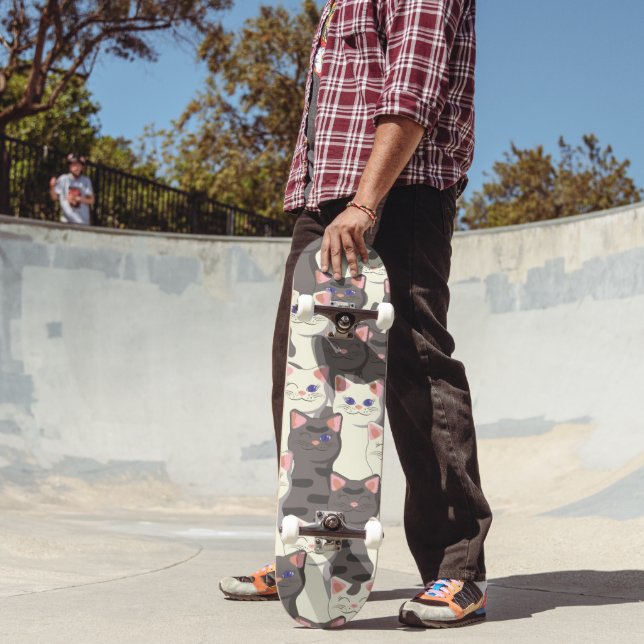 Skate Padrão de gatos brancos e cinzas (Ao ar livre 2)