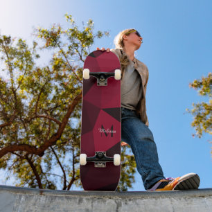Skate Padrão de geometria preto rosa magenta Monograma