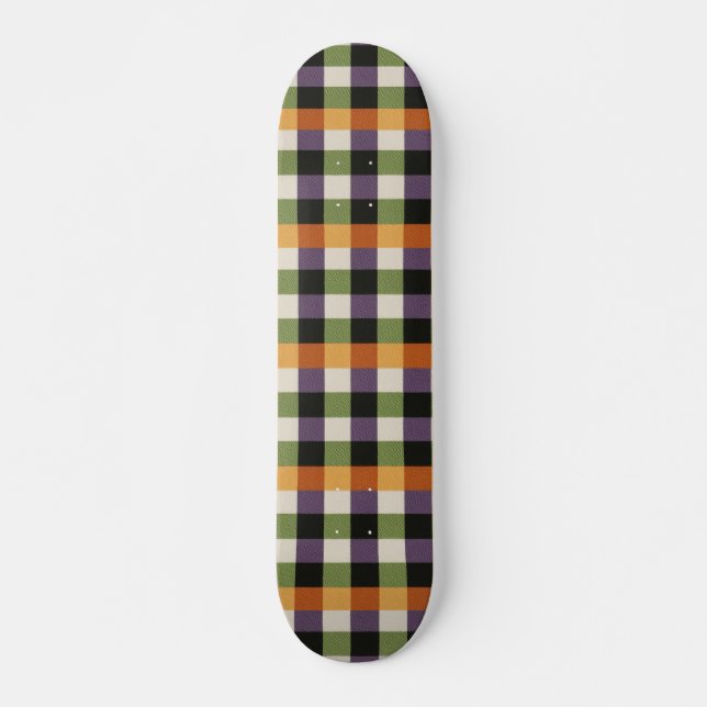 Skate Padrão de gingham preto e roxo do Halloween (Frente)